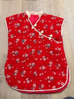 Red Floral Quilted Chinese Style Tunic
